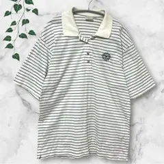 レトロ古着❣️【42/XL相当】ボーダー ポロシャツ ゆるだぼ 白 紺 刺繍ロゴ