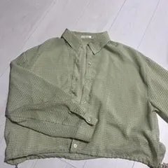 COLZA ギンガムチェック 長袖シャツ ライトグリーン Mサイズ