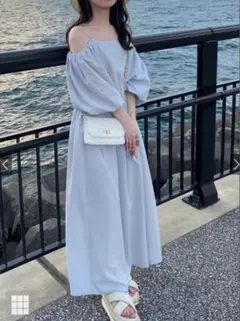 【美品】GRL 袖2Wayフレアワンピース　水色　F