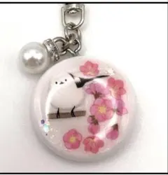 キーホルダー✨シマエナガ✨レジン✨チャーム✨紅梅✨うめ✨春✨かわいい✨白ラメAC