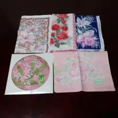 新品未使用　ピンク系花柄ハンカチ5枚セット　まとめ売り