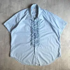 【70s vintage】フリルシャツ　半袖シャツ　ヒッピー　デカ襟　古着