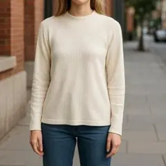 美品 ページボーイ トップス フリーサイズ 白 リブ編み ハイネック 長袖