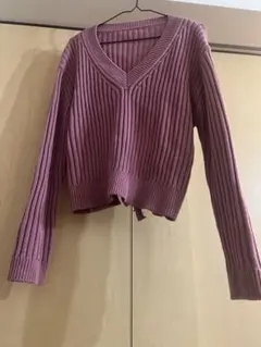 リブ編みクロップドニットセーター ピンク