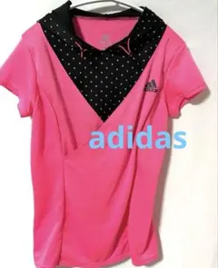 adidas ピンク Tシャツ ドット柄フード付きスポーツウェア値下げ価格