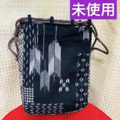 【未使用】久留米絣 巾着 ポーチ バッグ　　和柄　蛇型押し　浴衣バッグ　工芸品のサムネイル