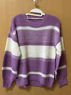 【イッツデモ】畦編みボーダーニット プルオーバー