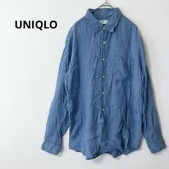ユニクロ　リネン　長袖　ボタンダウン　シャツ　ライトブルー　Lサイズ