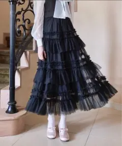 Lovilyn ティアードチュールスカート　ブラック