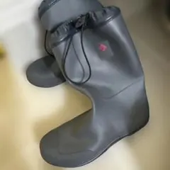 長靴 滑り止め付き ロゴ入り　グレー　折りたたみ　レインシューズ　25センチ