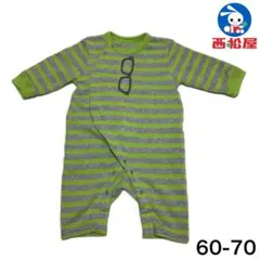 西松屋　ロンパース　60 70 グリーン　ボーダー　裏起毛のサムネイル