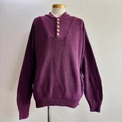 【グッドカラー】80s エディーバウアー ヘンリーネック コットンニット L位