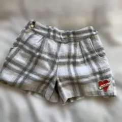 Jenniiハート刺繍 グレー系チェック ハーフパンツ 150cm
