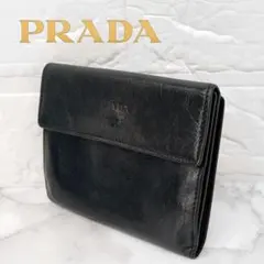PRADA 三つ折り財布 ブラック エナメル - メルカリ