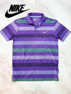 【NIKE GOLF】ナイキ ポロシャツ Dri-FIT メンズL ボーダー 紫