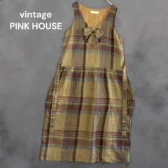 ヴィンテージ ピンクハウス PINK HOUSE リネン　チェック ワンピース