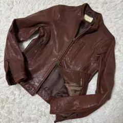 ゴートレザー シングルライダース 本革 山羊革 シボ感 ダブルジップ ブラウン