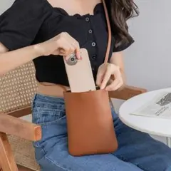 スマホショルダー 可愛い 子育て おしゃれ 財布 ポーチ シンプル ブラウン