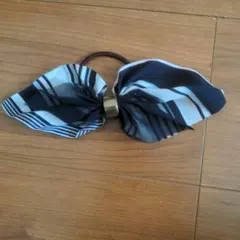 青と白のストライプ リボンヘアゴム