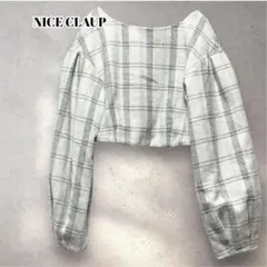 NICE CLAUP チェック柄バルーン袖トップス クロップド丈　フリーサイズ