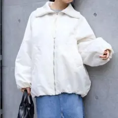 リブタートル　オーバーサイズ中綿ジップブルゾン　M アイボリー白