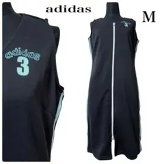 adidas●ワンピース●美品●ジャージ●ロゴ●M●黒●3本線●アディダス