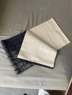 幾何学模様 袋帯 ネイビー アイボリー