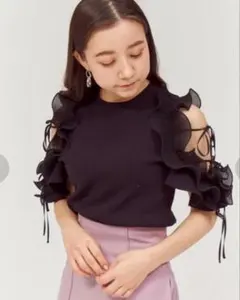 Snidel Sustainableフリルスリーブニットプルオーバー