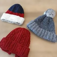 ニット帽3点セット ネイビー レッド