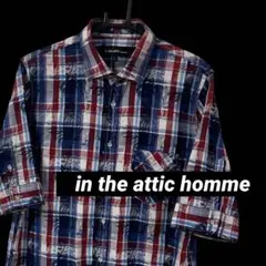 in the attic homme 五分袖チェック柄シャツ 青赤白 L y2kのサムネイル