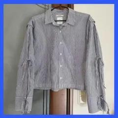 ニコアンドブラウス　ニコアンドシャツ　袖リボンブラウス　ストライプシャツ