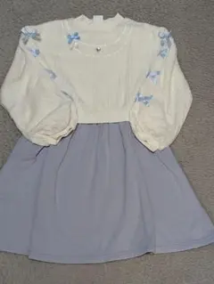 cestgeant リボン付きホワイト・グレーワンピース