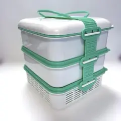 ★美品★日本製 Rio pack 3段ランチボックス ピクニックケース グリーンのサムネイル