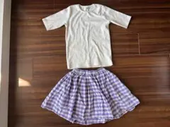 【グローバルワーク】Tシャツ チェック柄キュロット セット 120 紫