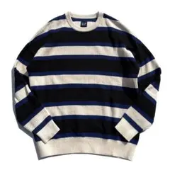 【90s】OLD GAP 無地 ローゲージ ボーダー コットン ニット ネイビー