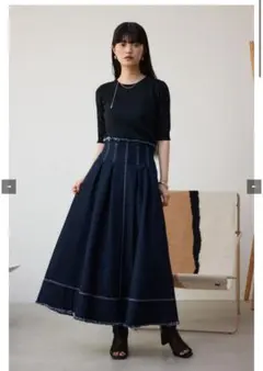 ジップアップフリンジデニムスカート