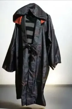 【一点物】正絹 本場大島紬 リメイクフード付きロング和風コート（ポケット付き）