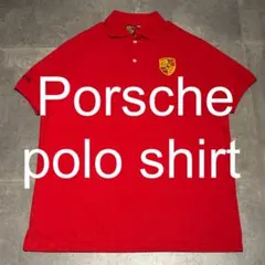 【PORSCHE】ポルシェ 半袖ポロシャツ レッド ロゴ刺繍 メンズ XL 鹿子のサムネイル