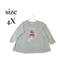 海外古着【4X】Woman Within グレー長袖 プリントTシャツ