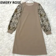 新品❤️EMERY ROSE 袖花柄　ワンピース S ベージュ