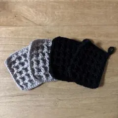 ハンドメイド　かぎ針編み　アクリルたわし　エコたわし　ワッフル編み　4個セットのサムネイル