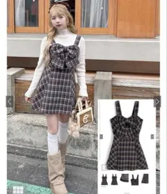 GRL チェック柄ビッグリボンミニワンピース tw1242