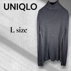 【UNIQLO】ユニクロ ウール100% リブ タートルネック ニットグレー L