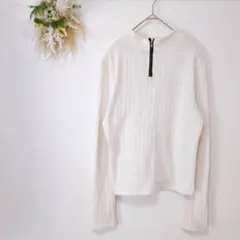 ゴージ 【F】 リブニットカットソー ハーフジップ モックネック 白