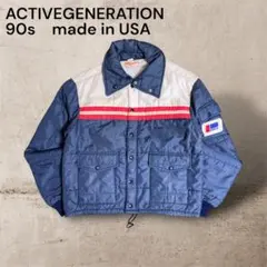 中綿ナイロンジャケットネイビー×ホワイト×レッドUSA製古着90s