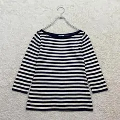 オールドイングランド【S相当】紺 白 ボーダー カットソー 綿100 ストレッチ