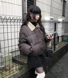 【anyonemore】ボア襟付きブラウンダウンジャケット