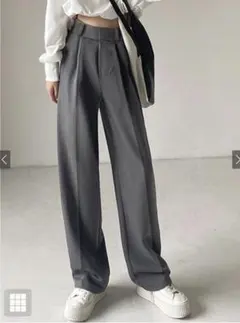 【gm615】 Sサイズ グレー センタープレスワイドタックロングパンツGRL