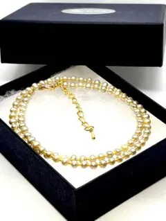 【テリ最強】本真珠ゴールドベビーパールネックレス　金色真珠　極小真珠　超希少