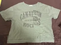 earth music&ecology カーキリメイクグラフィックアシメTシャツ